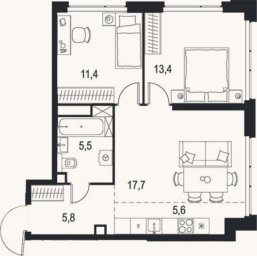 Планировка: 3-к, 59,4 м²