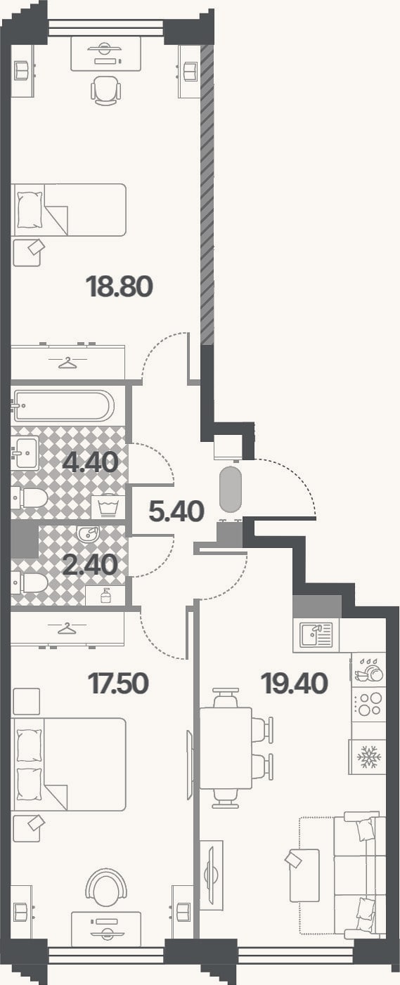 Планировка: 3-к, 67,9 м²