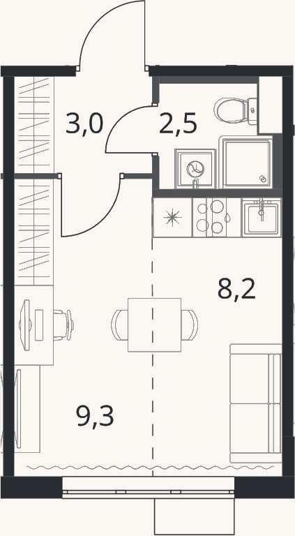 Планировка: Студия, 23 м²