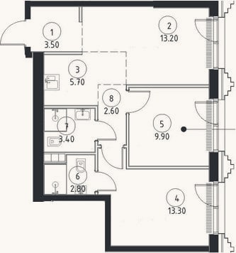 Планировка: 3-к, 54,4 м²