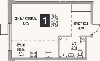 Планировка: Студия, 29,6 м²