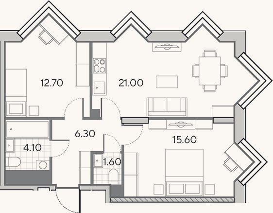 Планировка: 3-к, 61,3 м²