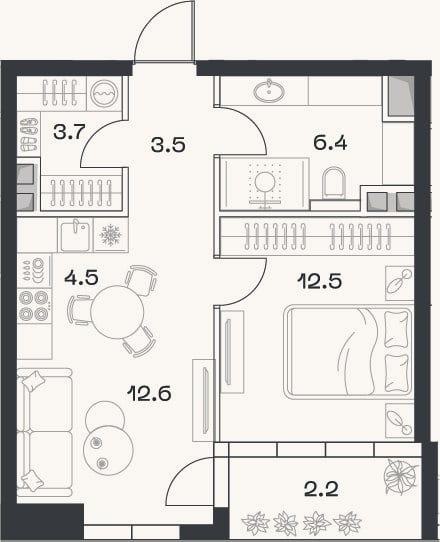 Планировка: 2-к, 43,2 м²
