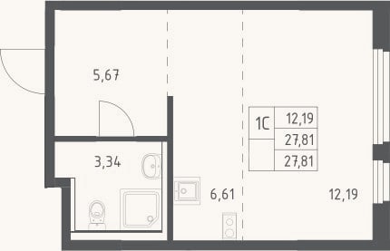 Планировка: Студия, 27,8 м²