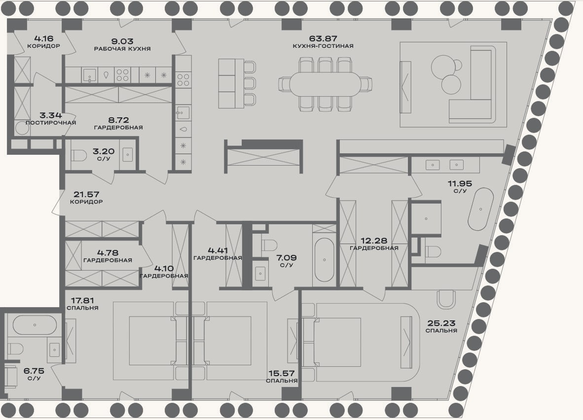 Планировка: 4+ к, 223,9 м²