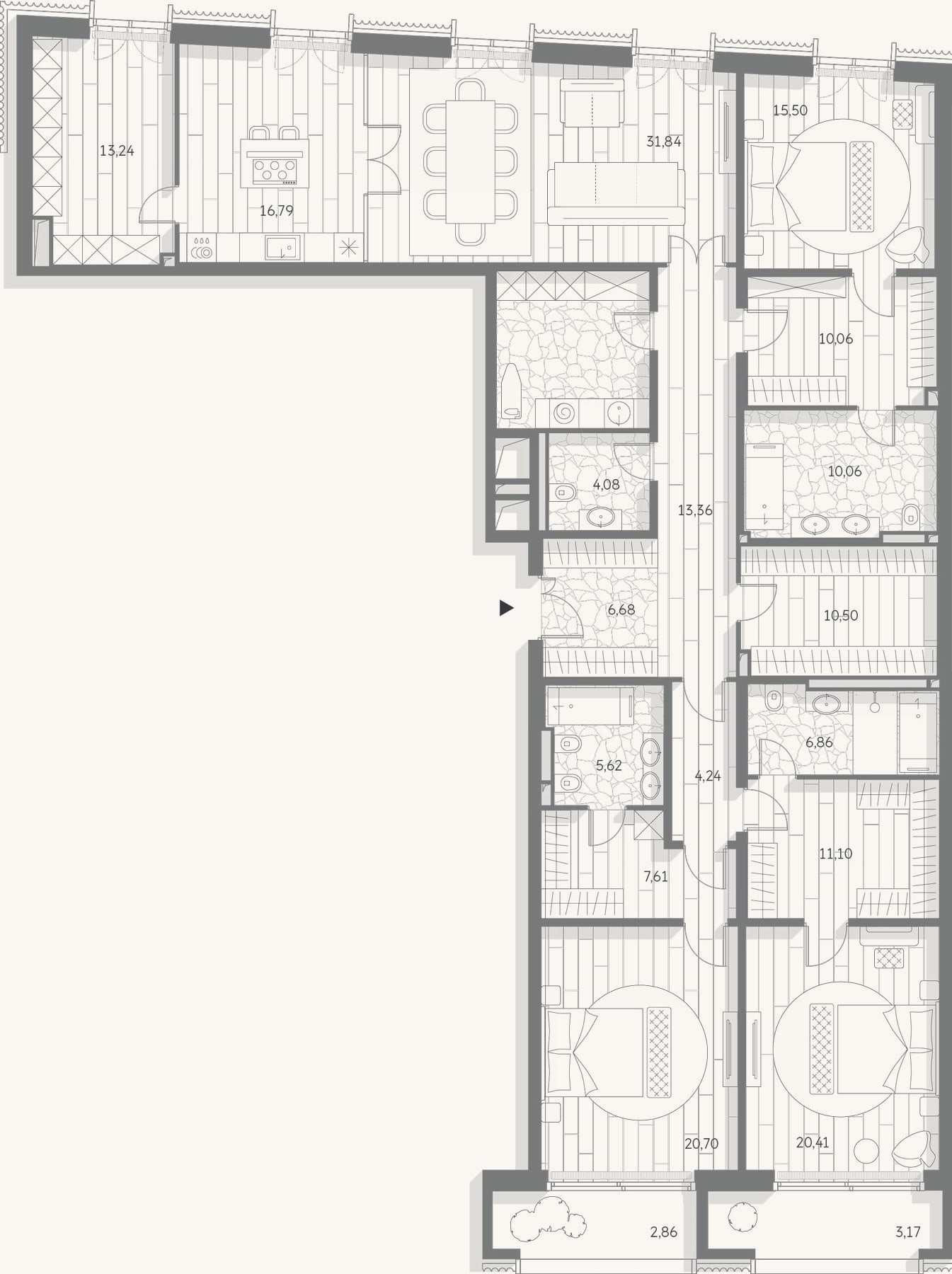 Планировка: 4+ к, 218,7 м²