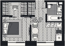 Планировка: 1-к, 24,9 м²