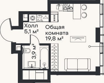 Планировка: Студия, 28,8 м²