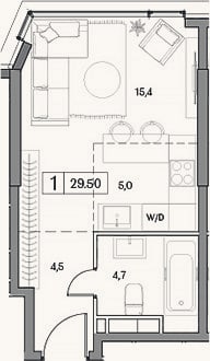 Планировка: Студия, 29,5 м²