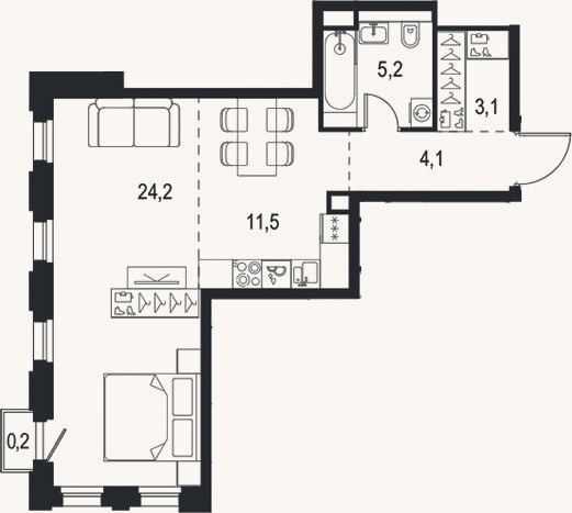 Планировка: Студия, 48,1 м²