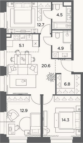 Планировка: 4+ к, 81,8 м²