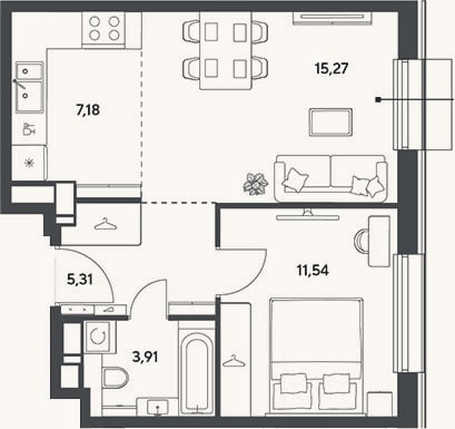 Планировка: 2-к, 43,2 м²