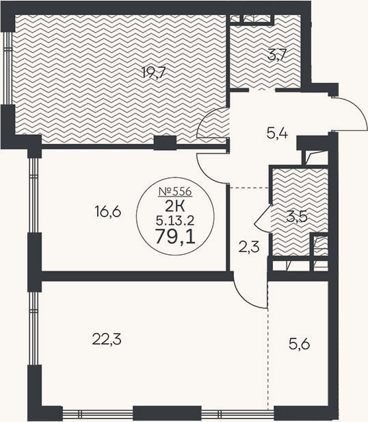 Планировка: 2-к, 79,1 м²
