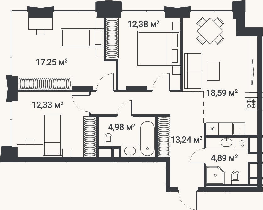 Планировка: 4+ к, 82,5 м²