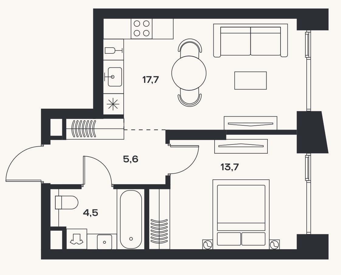 Планировка: 2-к, 41,5 м²