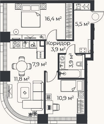 Планировка: 3-к, 60,3 м²