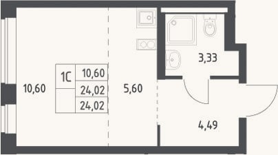 Планировка: Студия, 24 м²