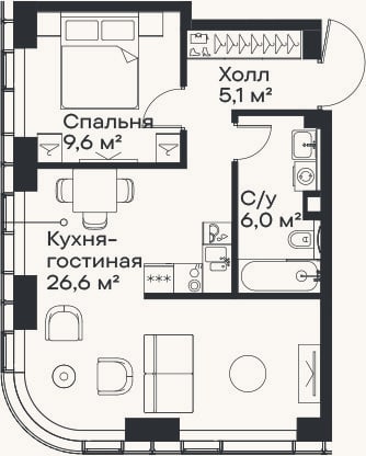 Планировка: 2-к, 47,3 м²