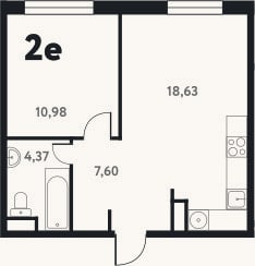 Планировка: 2-к, 41,7 м²