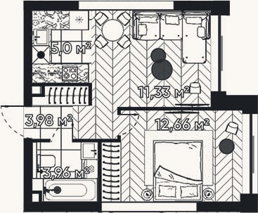 Планировка: 2-к, 36,9 м²