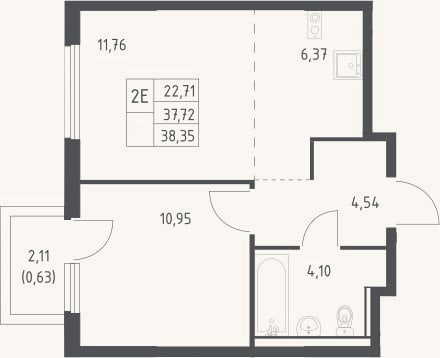Планировка: 2-к, 37,7 м²