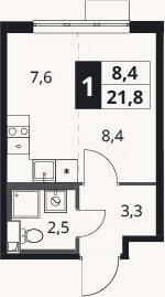 Планировка: Студия, 21,8 м²