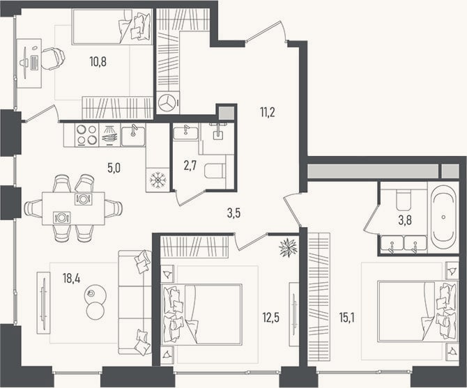 Планировка: 4+ к, 82,3 м²