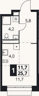 Планировка: Студия, 25,7 м²