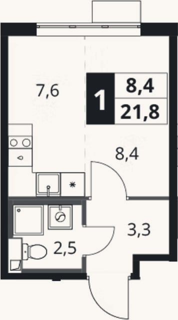 Планировка: Студия, 21,8 м²