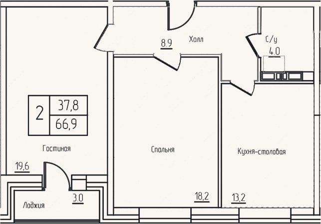 Планировка: 3-к, 63,9 м²