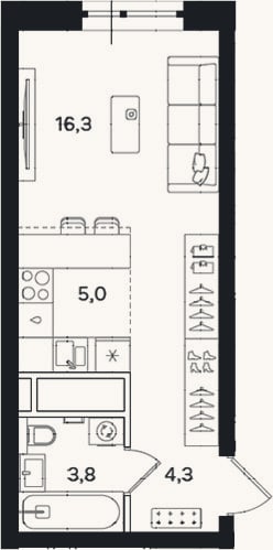 Планировка: Студия, 29,4 м²