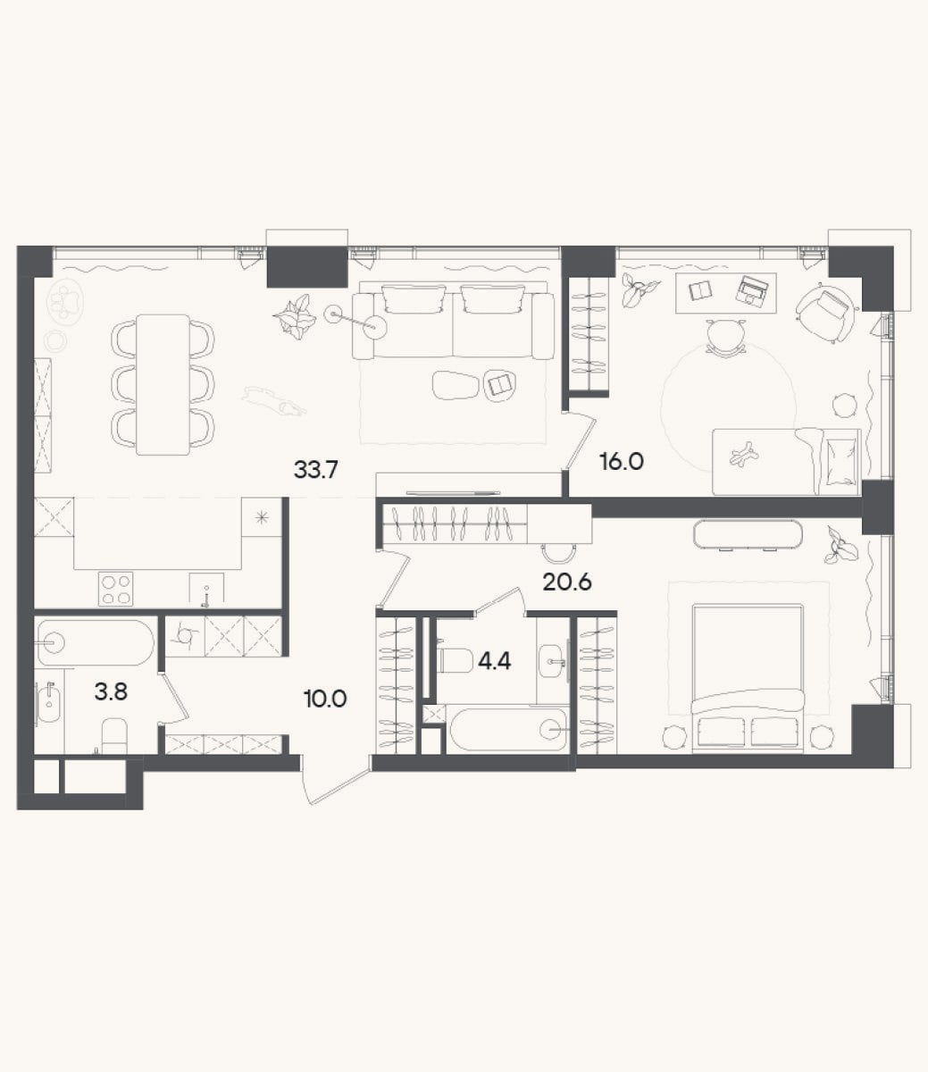 Планировка: 3-к, 88,5 м²