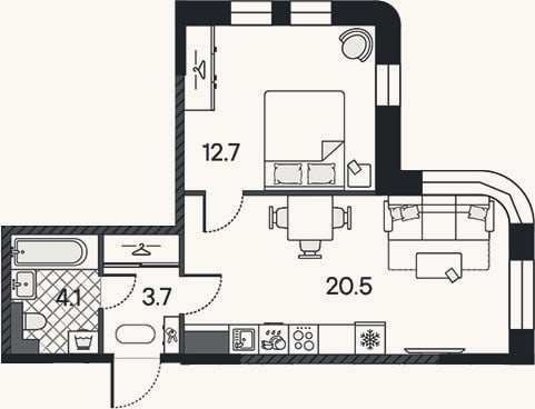 Планировка: 2-к, 41 м²