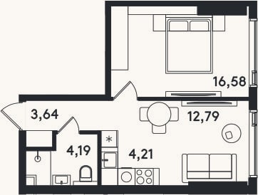 Планировка: 2-к, 41,4 м²