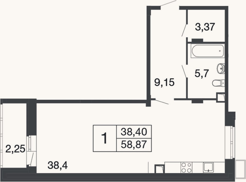 Планировка: Студия, 56,6 м²
