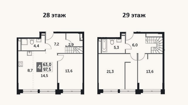 Планировка: 4+ к, 97,5 м²