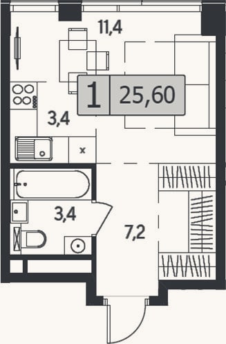 Планировка: Студия, 25,6 м²