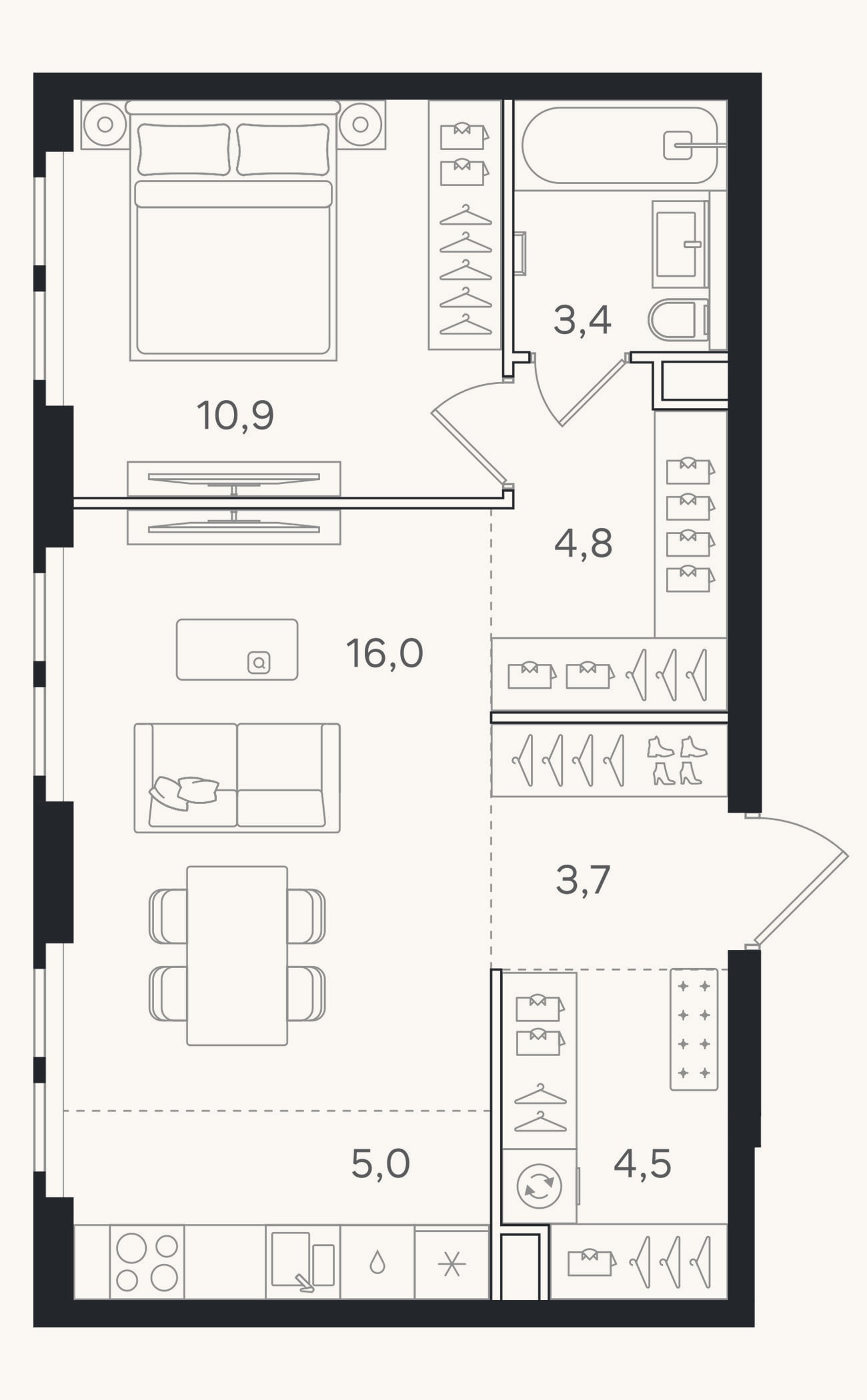Планировка: 2-к, 48,3 м²