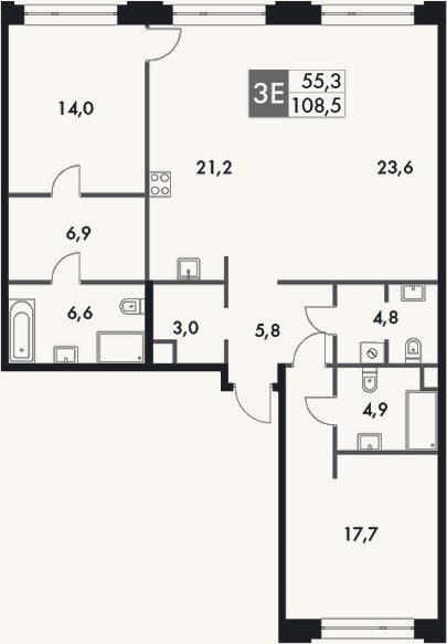 Планировка: 3-к, 112,6 м²