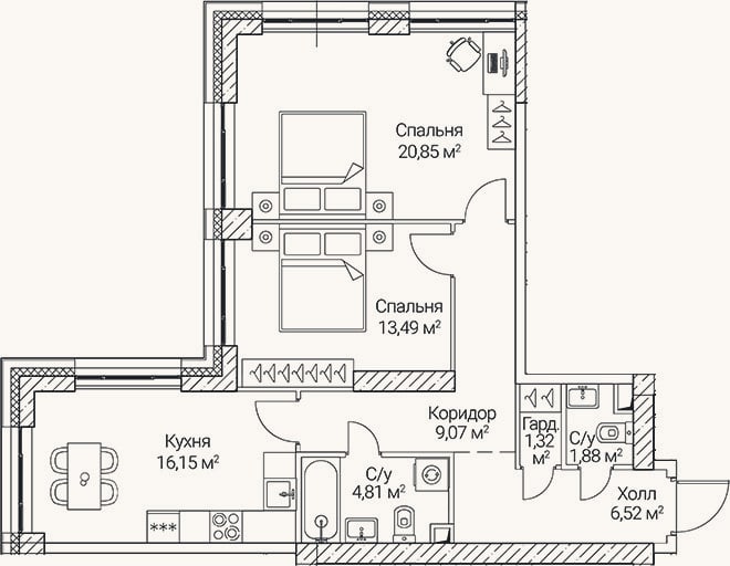 Планировка: 3-к, 74,1 м²
