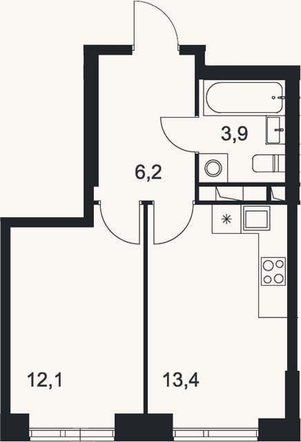 Планировка: 1-к, 35,6 м²