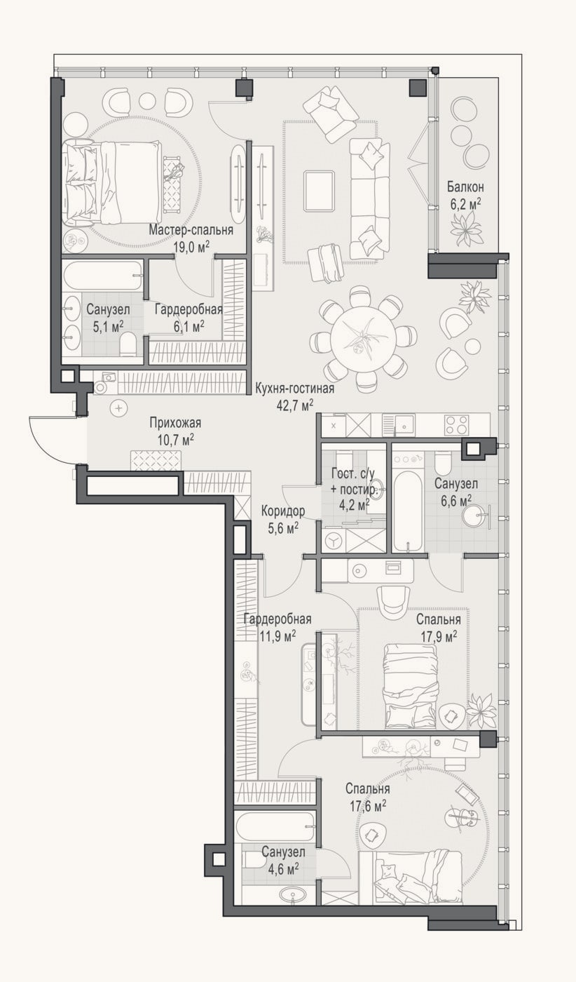 Планировка: 4+ к, 154,2 м²