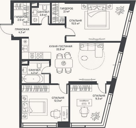 Планировка: 4+ к, 75,7 м²