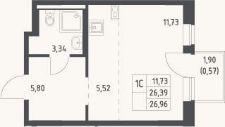 Планировка: Студия, 26,4 м²