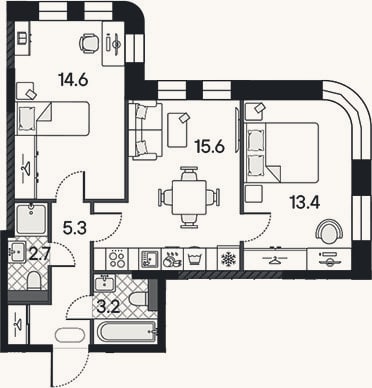 Планировка: 3-к, 54,8 м²