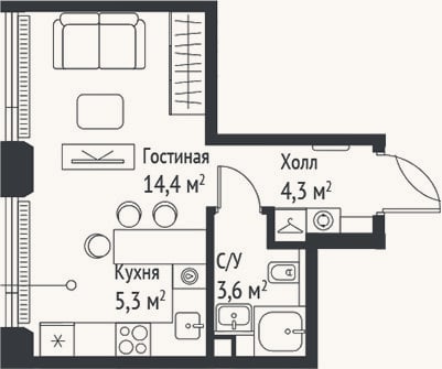 Планировка: Студия, 27,5 м²