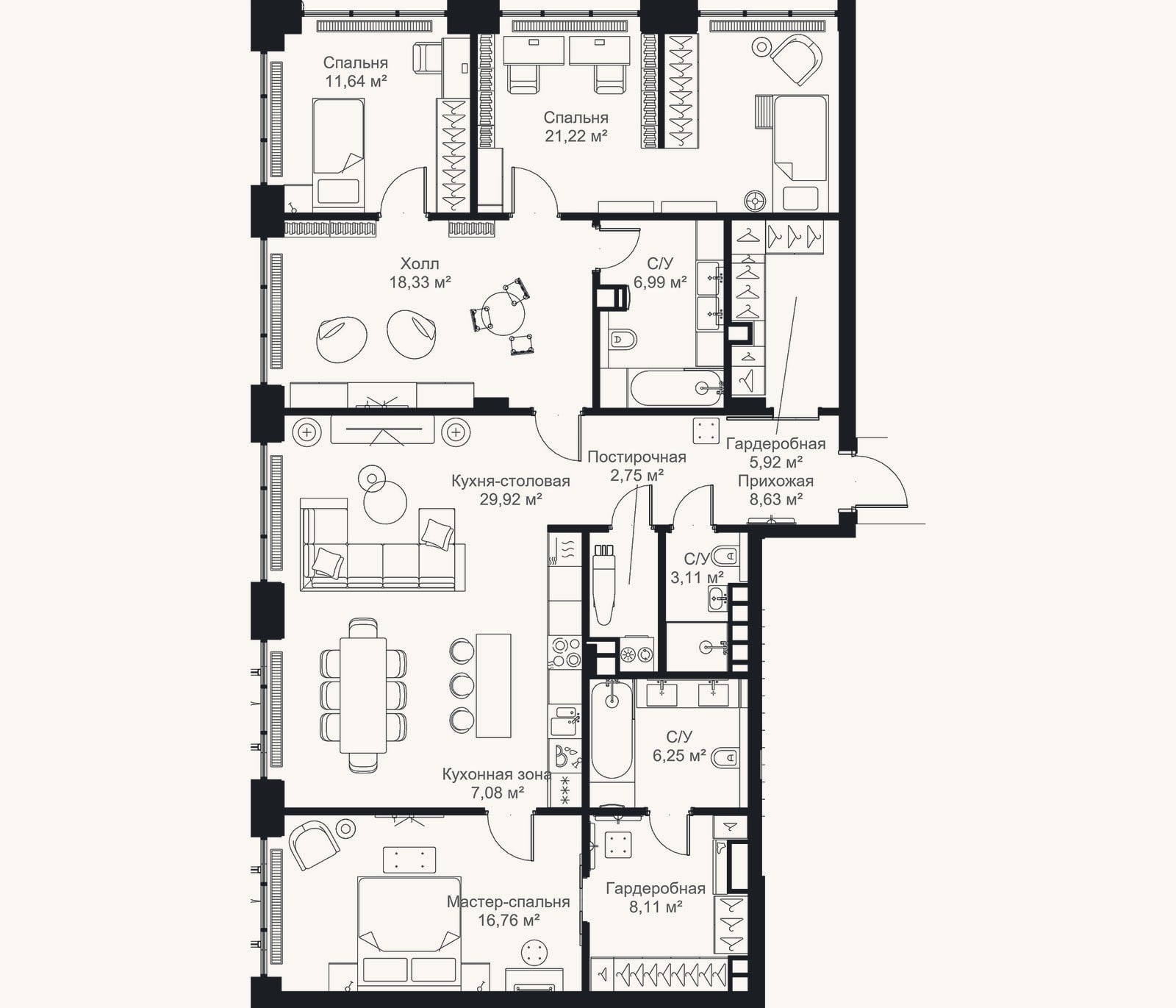 Планировка: 3-к, 146,7 м²