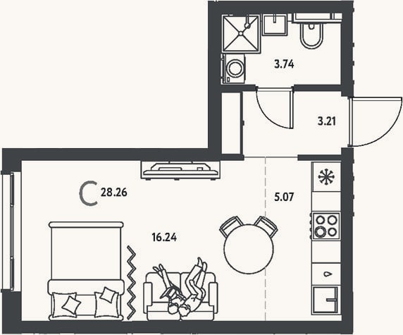 Планировка: Студия, 28,3 м²