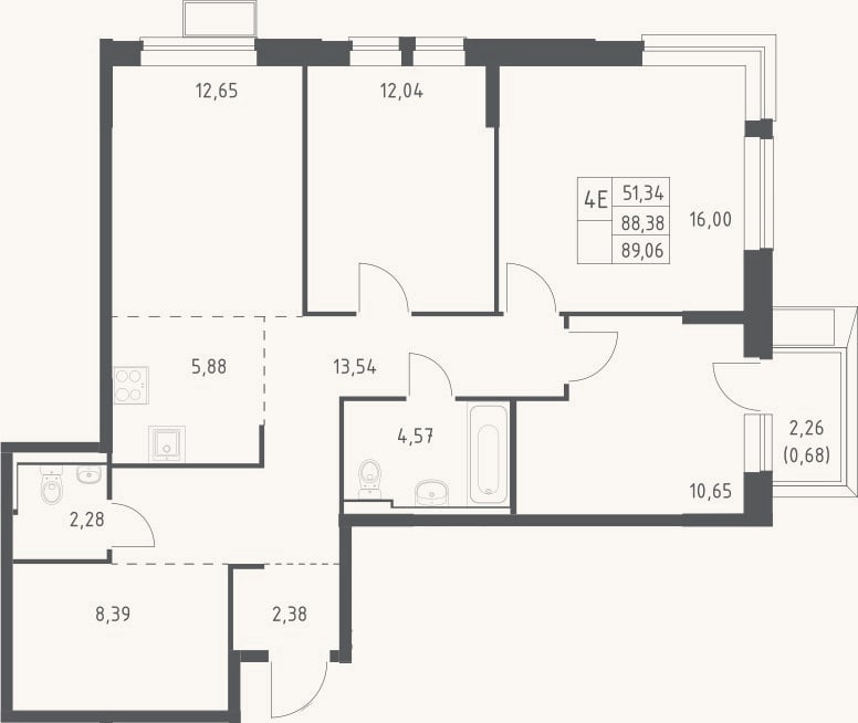 Планировка: 4+ к, 88,4 м²