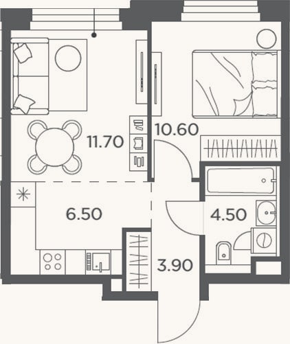 Планировка: 2-к, 37,2 м²